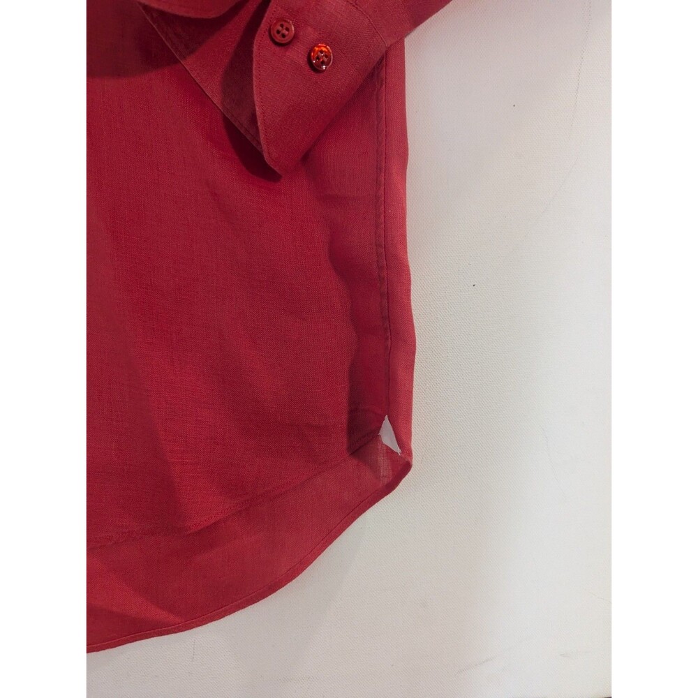 Aster 1973 Mens Dress Shirt 41 16 solid Coral Button Down Linen made in Italy - Picture 3 of 12